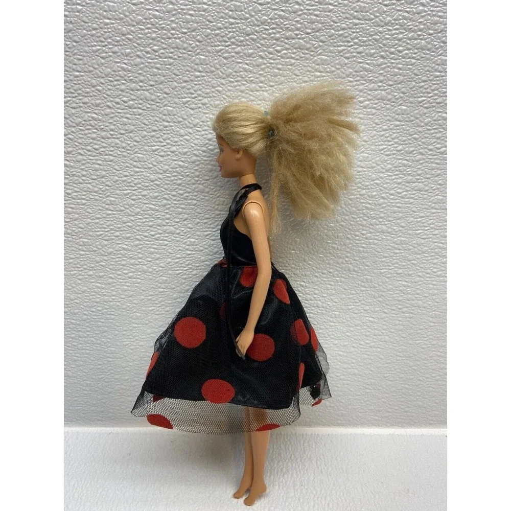 Barbie Doll Blond Hair With Black and Red Polka Dot Dress